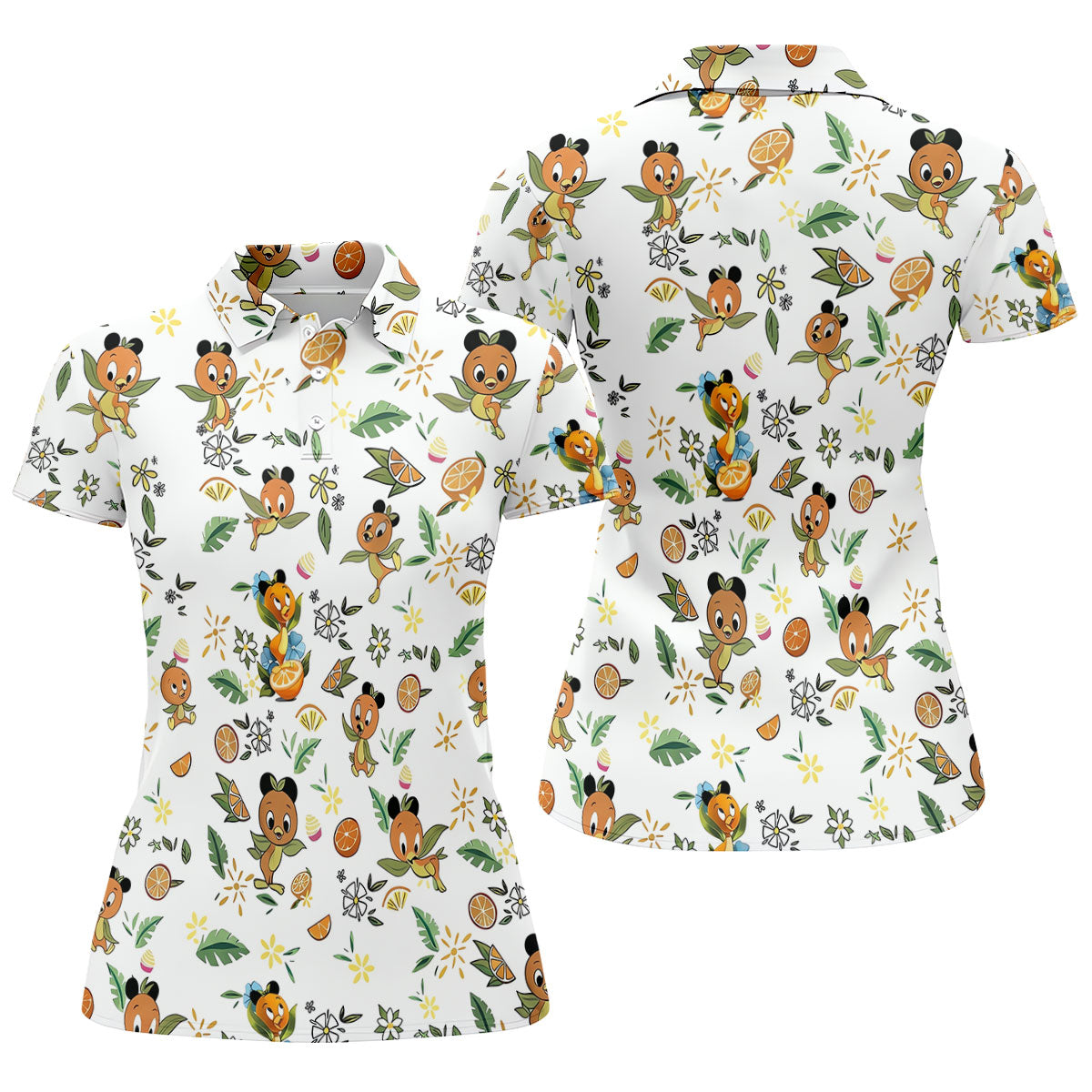 Orange Bird Floral Citrus Golf Polo Shirt, Golf Shirts For Women, Performance Golf Shirt