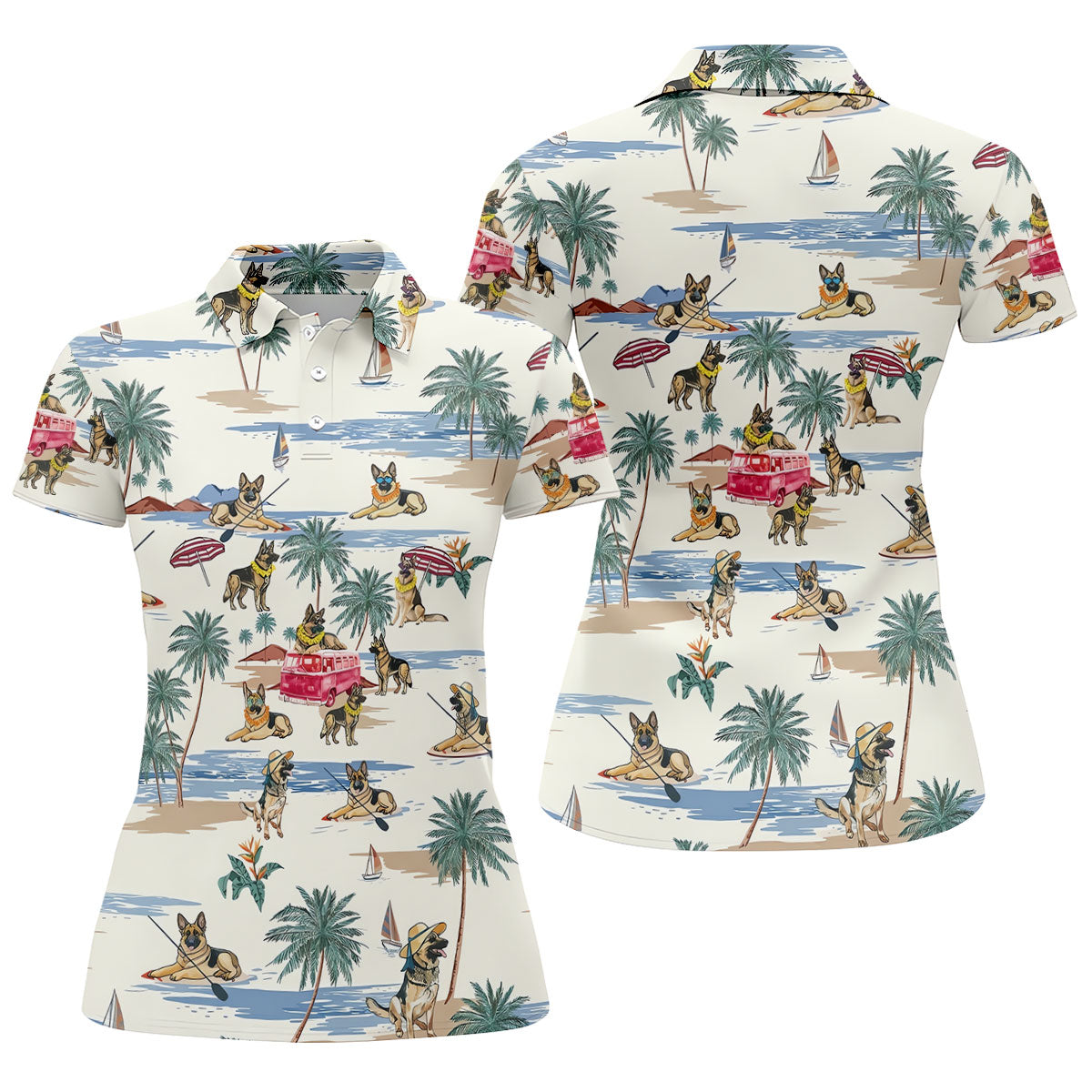 German Shepherd Beach Vacation Golf Polo Shirt, Women’s Golf Polo, Ladies Golf Shirts