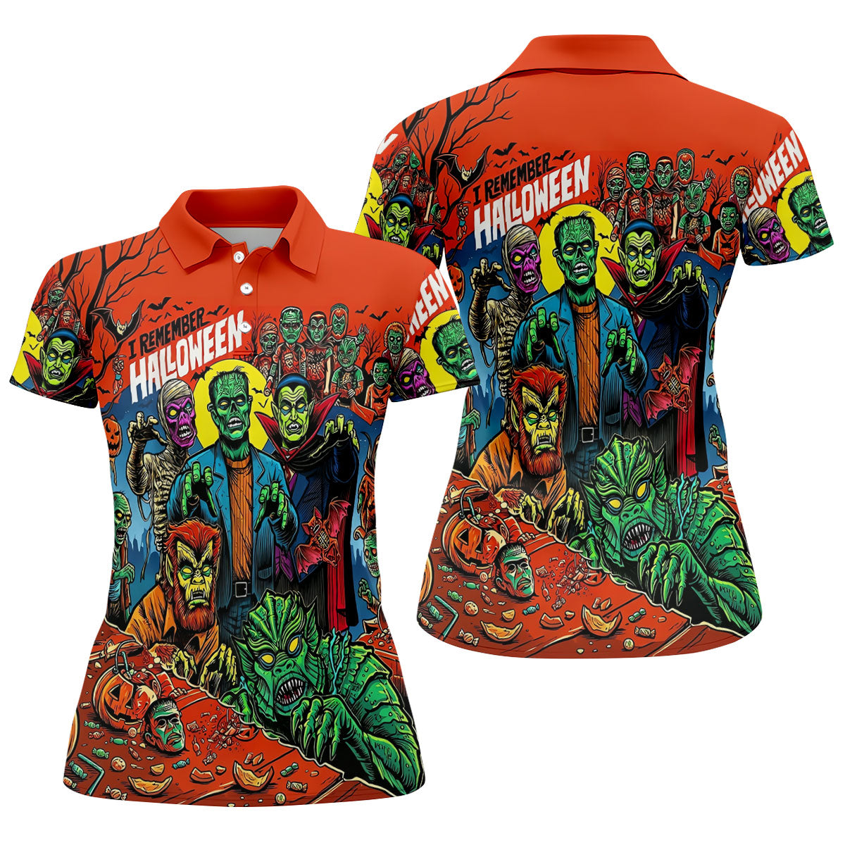 I Remember Halloween Classic Monster Golf Polo Shirt, Women's Golf Polo, Ladies Golf Shirts