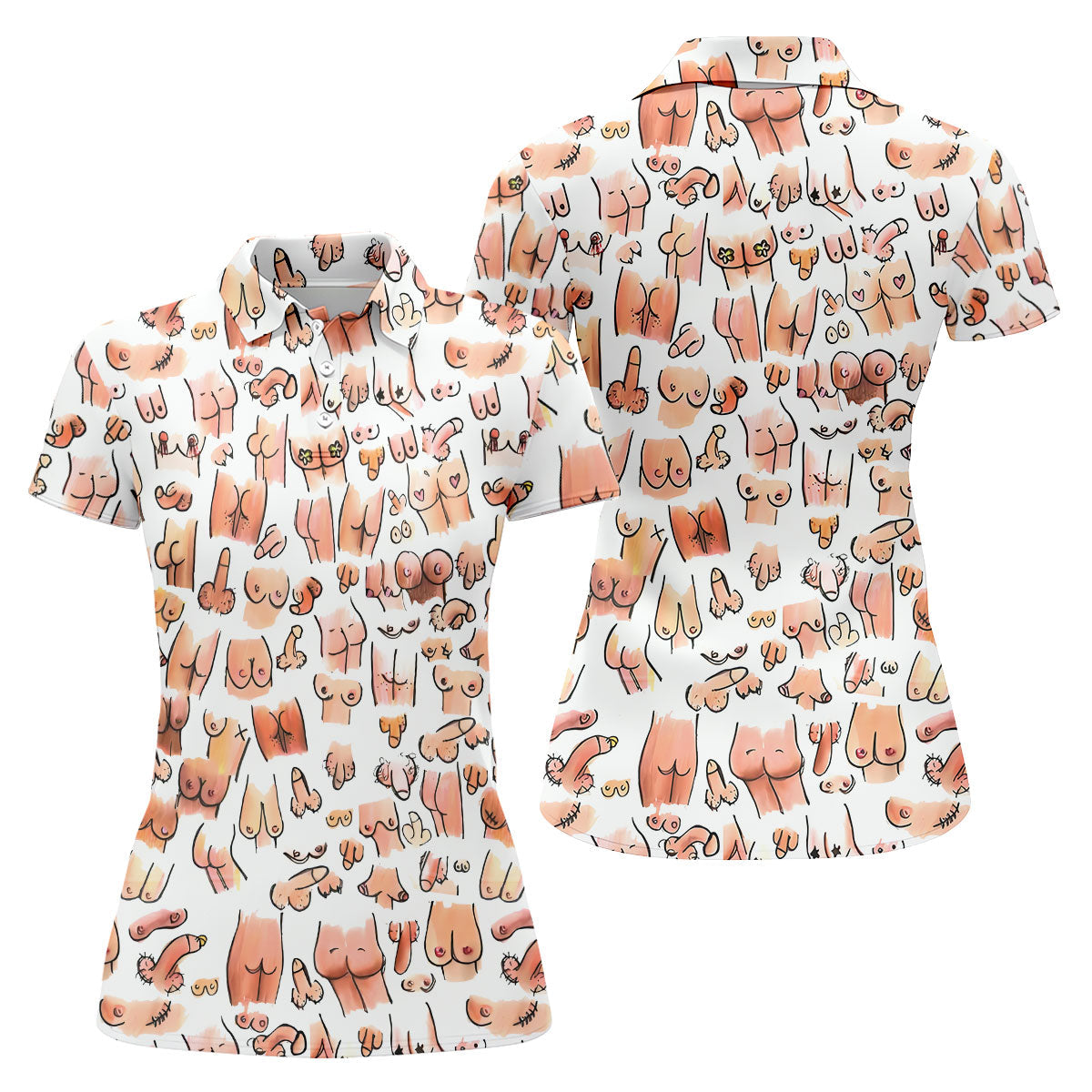 Funny Adult Body Parts Pattern Shirt, Women's Golf Tops, Printed Golf Shirt