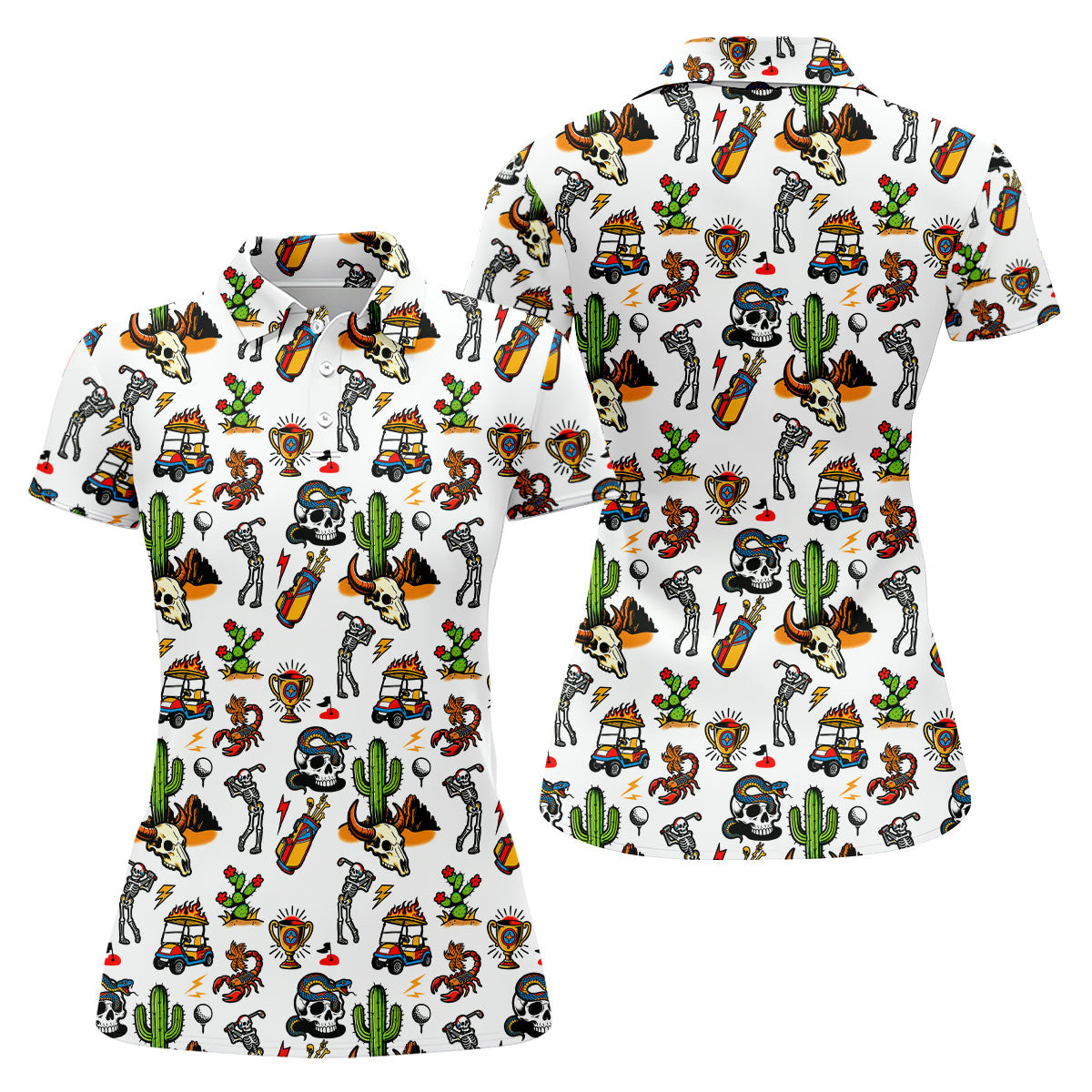 Southwestern Golf Icons Pattern Polo Shirt, Women’s Golf Apparel, Ladies Golf Top