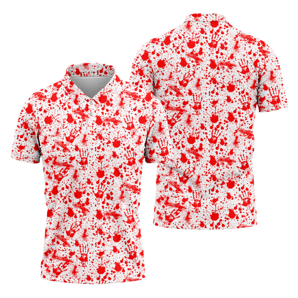 Horror Character Blood Splatter Pattern Golf Polo Shirt, Men's Golf Polo, Hawaiian Golf Shirt