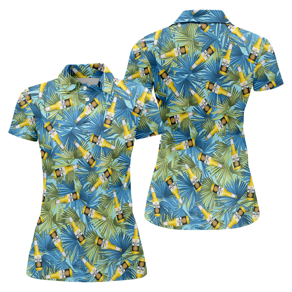 Funny Tropical Beer Bottle Pattern Golf Polo Shirt, Golf Tops For Women, Performance Golf Shirt