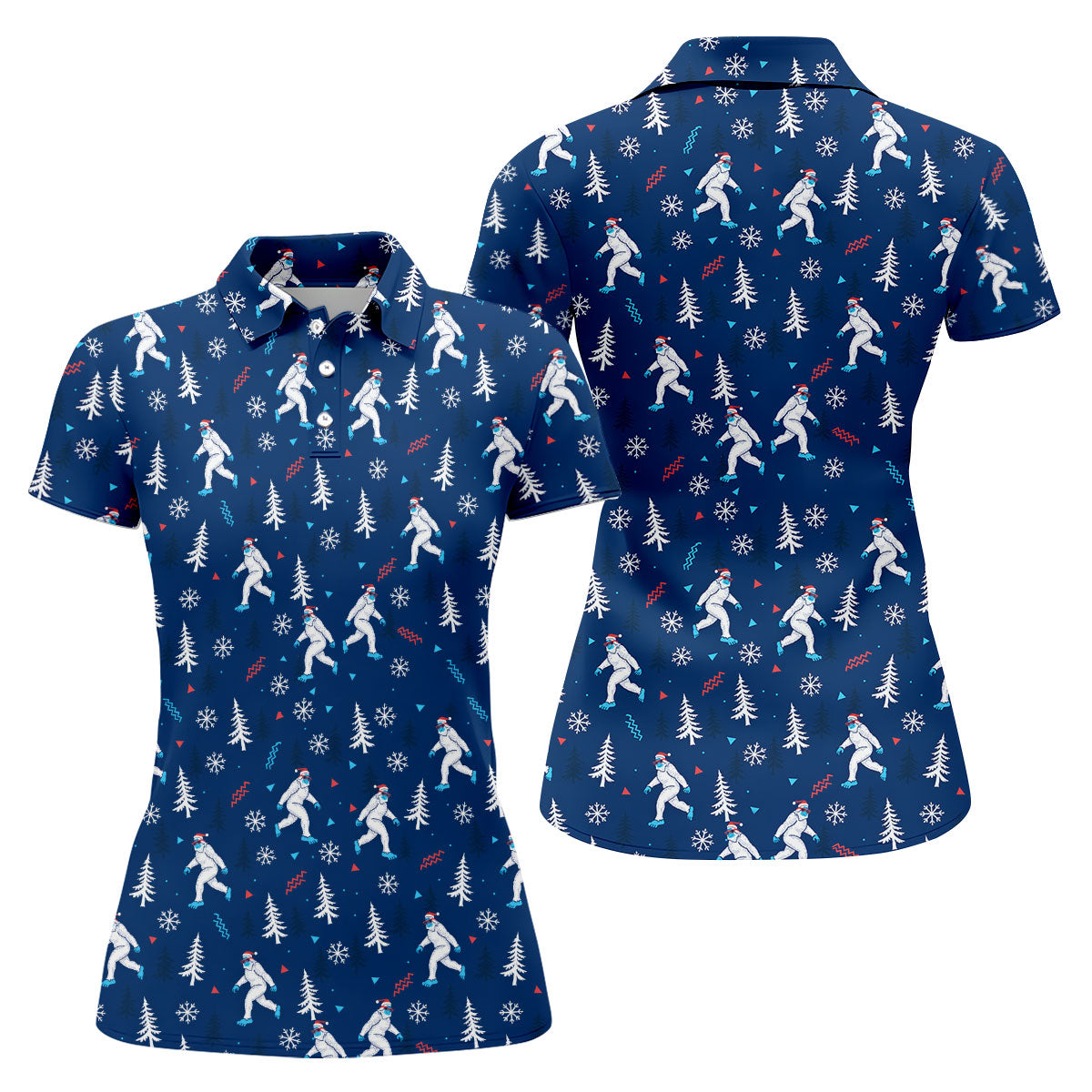 Yeti Ice Skating Christmas Golf Shirt, Women's Golf Tops, Printed Golf Shirt, Golf Shirts For Women