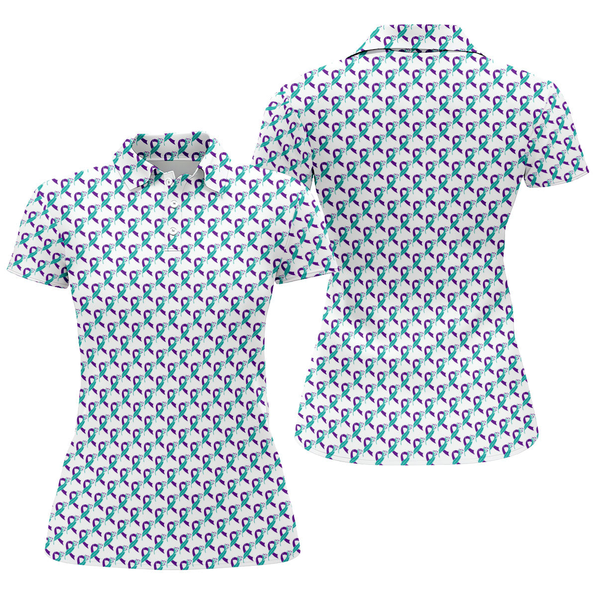 Suicide Awareness Feather Ribbon Pattern Women’s Golf Polo, Golf Tops For Women