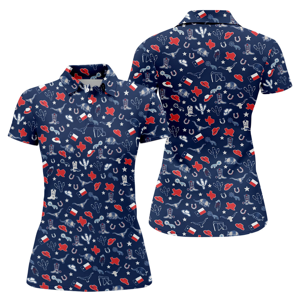 Navy Texas Western Pattern Golf Polo Shirt, Women's Golf Polo, Hawaiian Golf Shirt