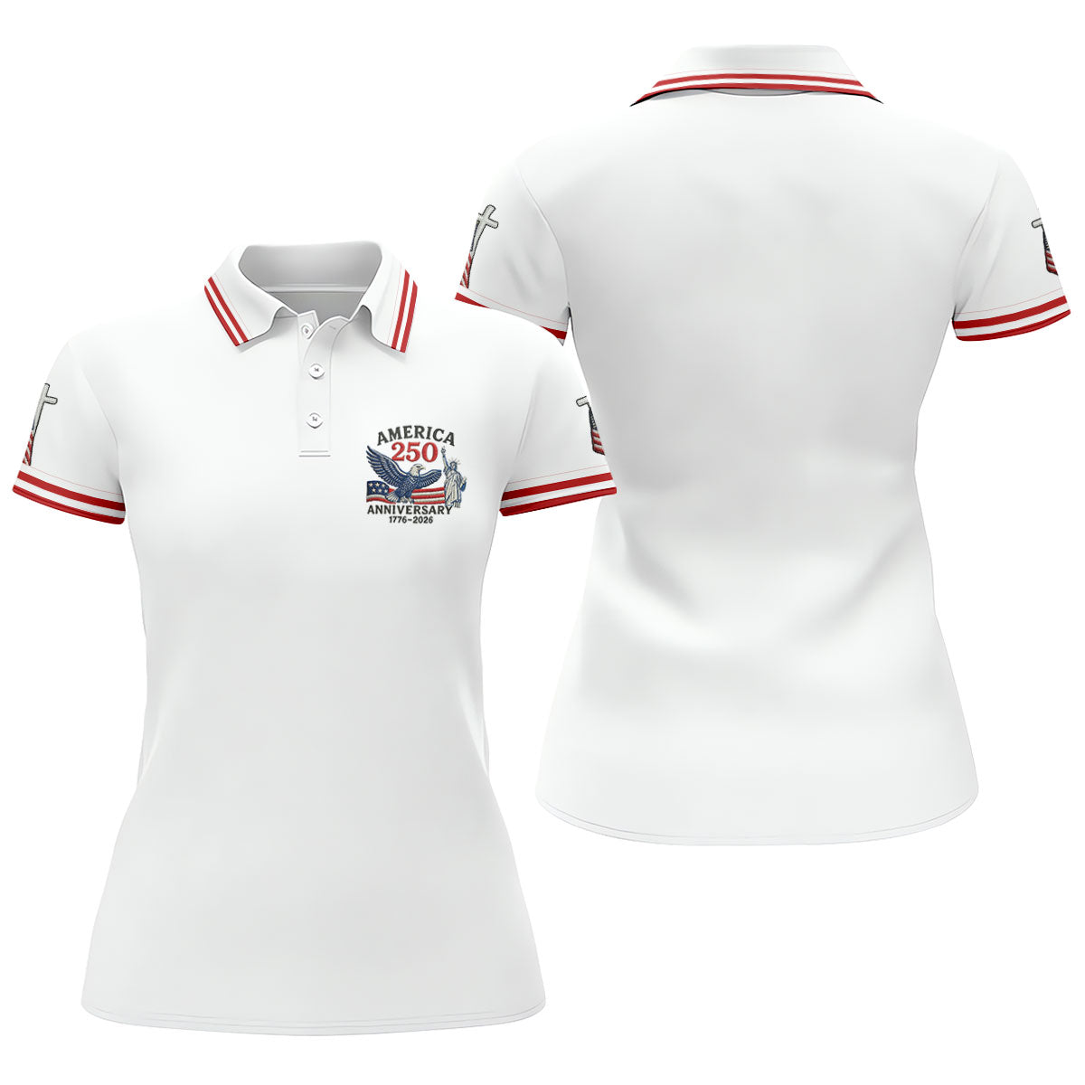 Faith Cross Bald Eagle America 250 Anniversary Patriotic Golf Shirt, Golf Shirt For Women