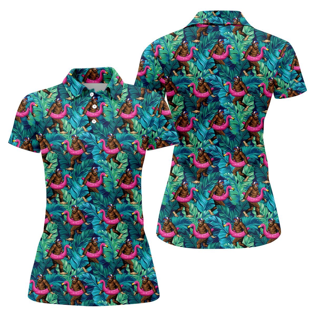 Tropical Flamingo Bigfoot Golf Shirt, 250 Years 4th Of July Patriotic Golf Shirt For Women