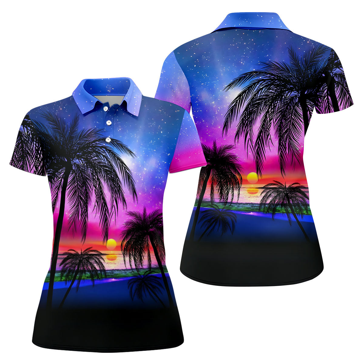Palm Tree Sunset Beach Golf Shirt, Women’s Golf Polo, Golf Shirts For Women, Printed Golf Shirt