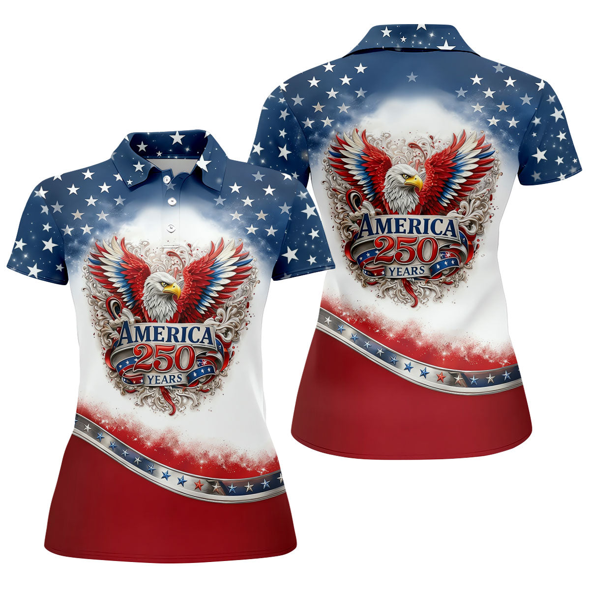 Bald Eagle Red White Blue Patriotic Stars 4th Of July Golf Shirt, 250 Years Golf Shirt For Women