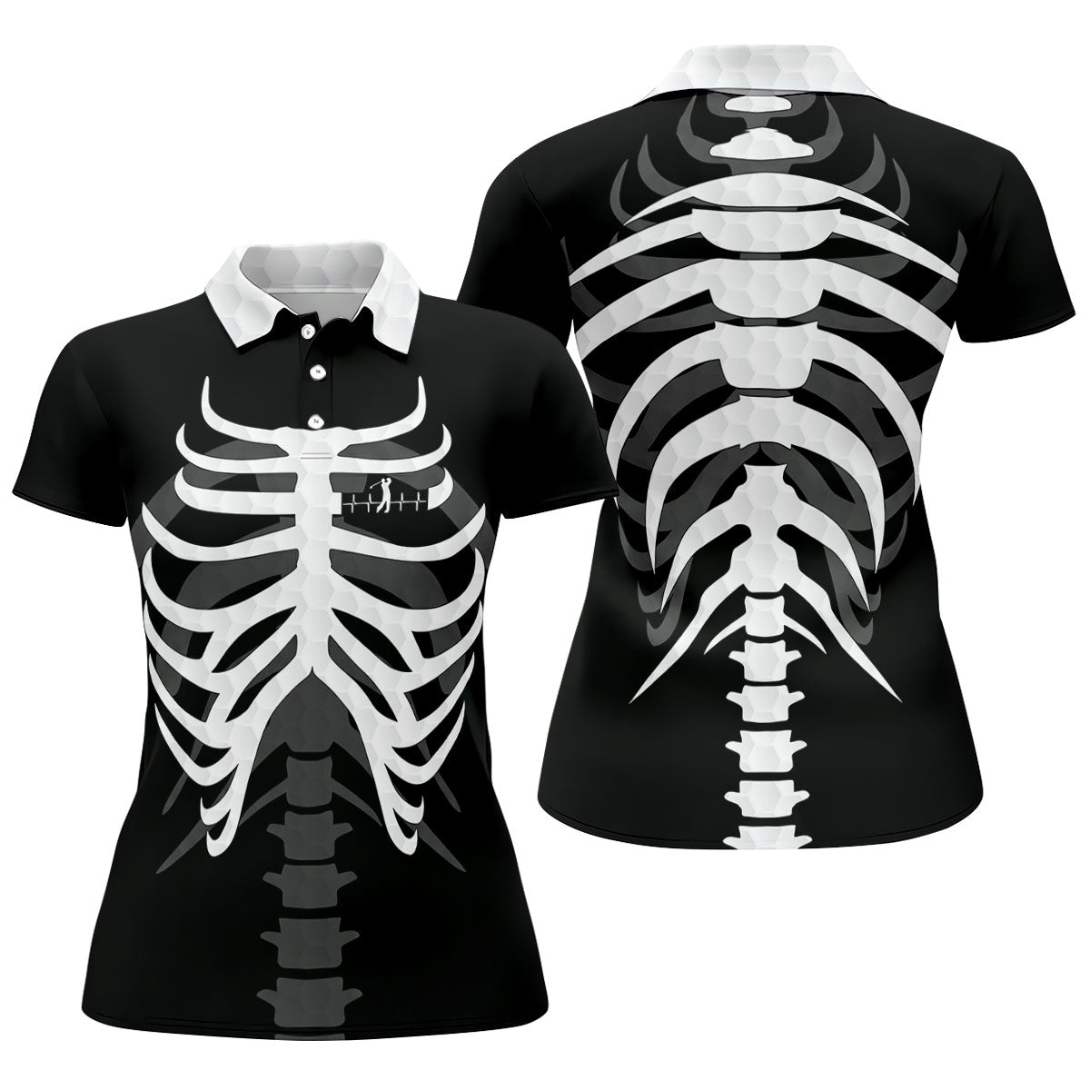 X-Ray Skeleton Rib Cage Halloween Golf Polo Shirt, Women’s Golf Polo, Ladies Golf Shirts