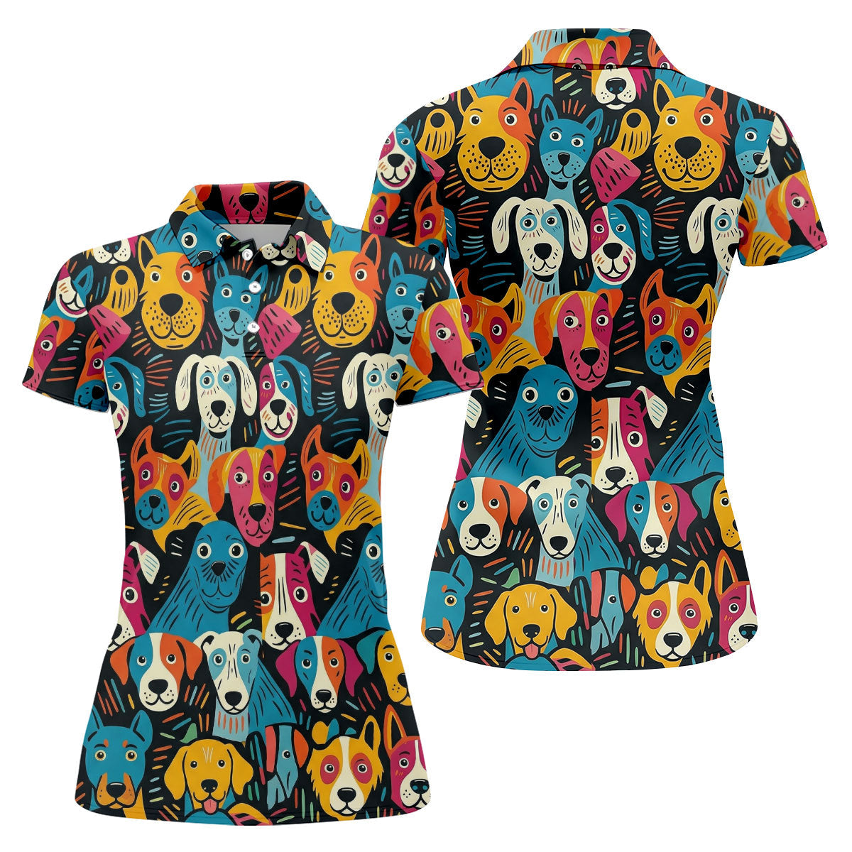 Happy Dog Faces Hawaiian Golf Shirt, Funny Golf Shirt, Abstract Animal Golf Shirt For Women