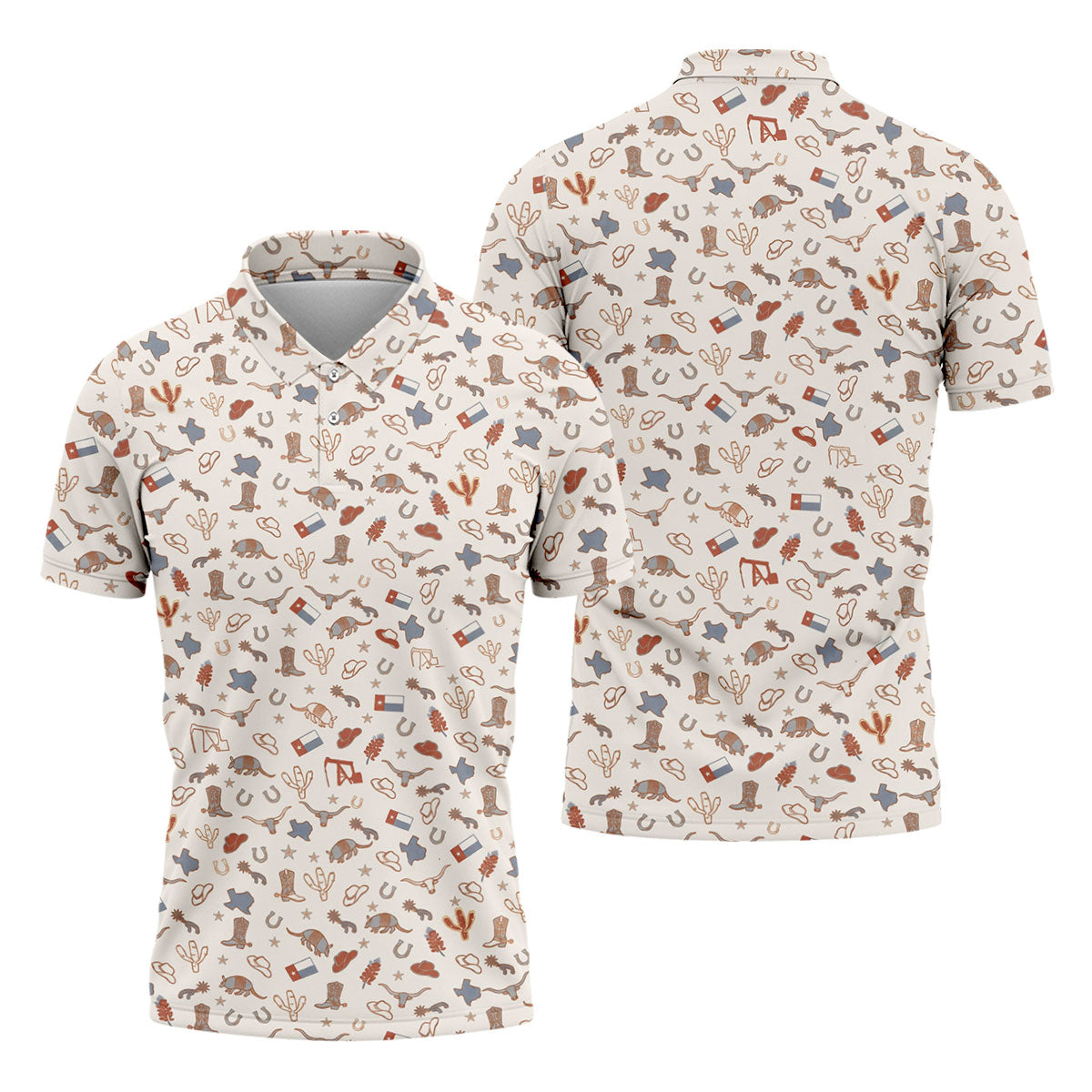 Beige Texas Cowboy Pattern Golf Polo Shirt, Hawaiian Golf Shirt, Golf Polo Shirts For Men