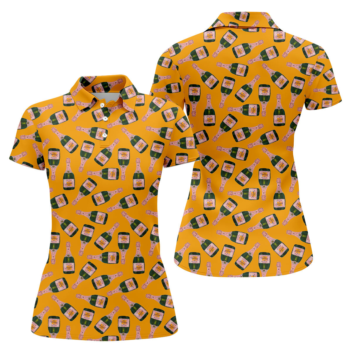 Rosé Champagne Seamless Pattern Yellow Golf Shirt, Ladies Golf Shirts, Golf Shirt For Women