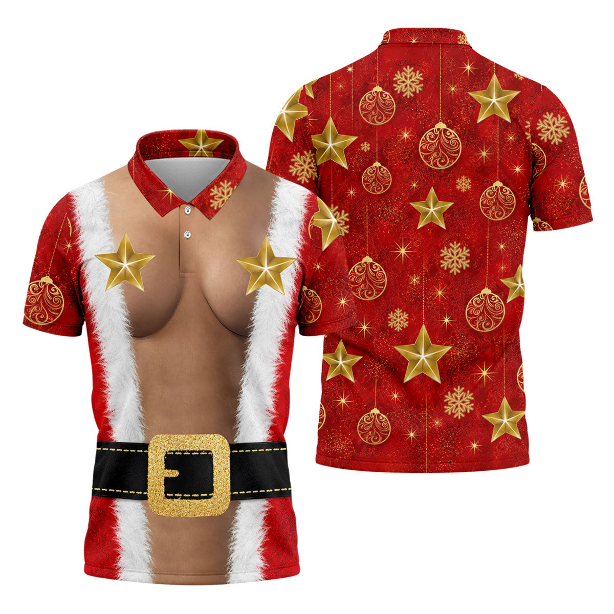 Christmas Santa Suit Gold Star Polo Shirt, Mens Golf Polo, Golf Shirts For Men