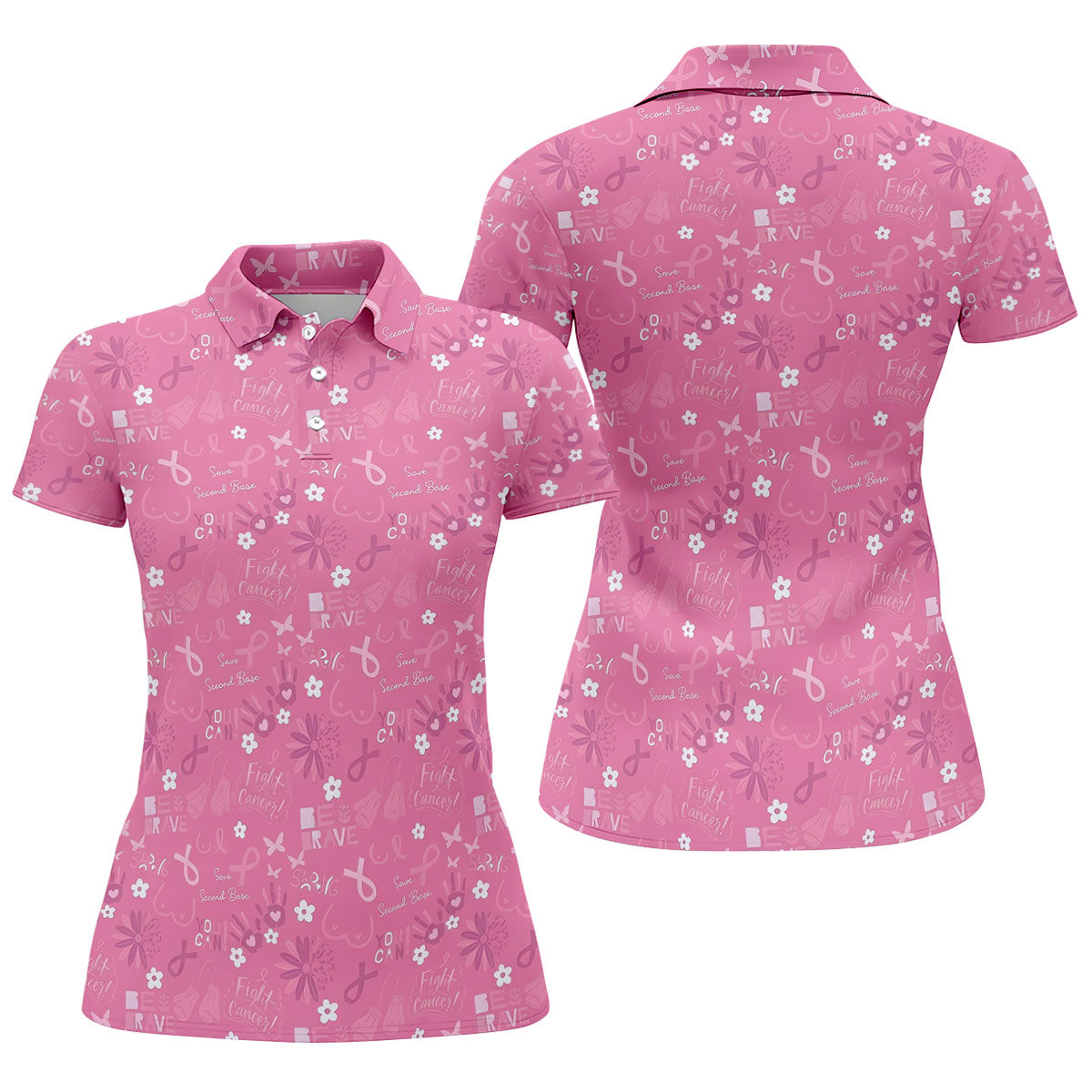 Save Second Base Fight Breast Cancer Polo Shirt, Women’s Golf Polo, Ladies Golf Shirts