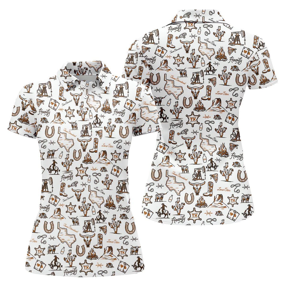 Texas Howdy Western Pattern Golf Polo Shirt, Ladies Golf Tops, Women's Golf Polo