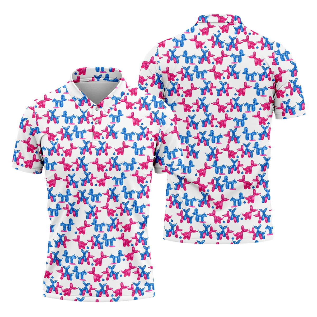 Funny Balloon Dog Pattern Golf Polo Shirt, Mens Golf Polo, Hawaiian Golf Shirt