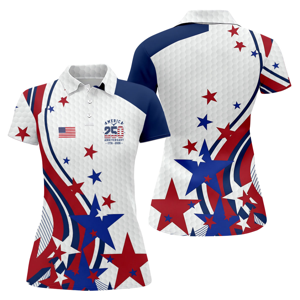 Red White Blue Stars And Stripes Patriotic 4th Of July Golf Shirt, 250 Years Golf Shirt For Women