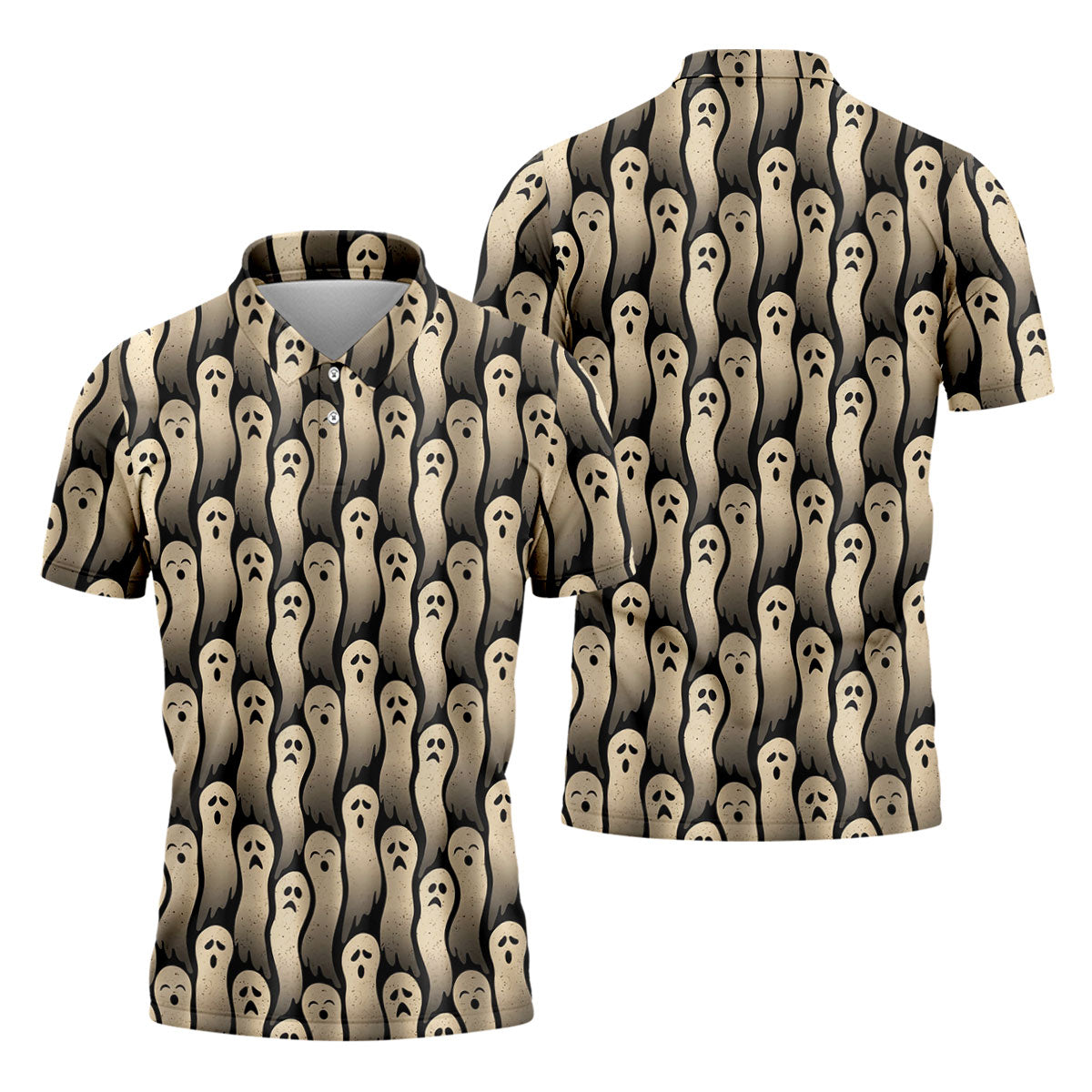Halloween Ghost Pattern Golf Polo Shirt, Men's Golf Shirts, Hawaiian Golf Shirt