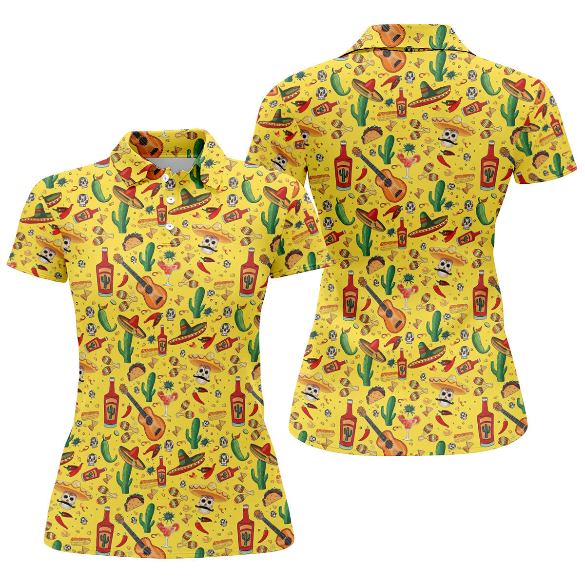 Skulls With Sombreros Funny Cinco De Mayo Fiesta Themed Ladies Golf Tops, Golf Shirt For Women