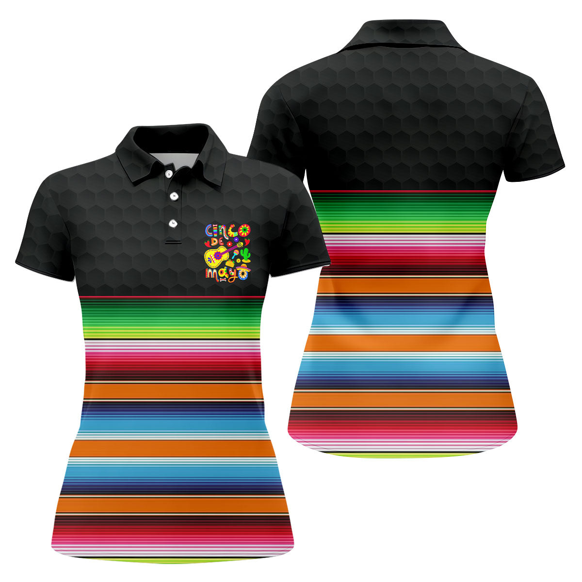 Mexican Sarape Golf Ball Pattern Cinco De Mayo Celebration Fiesta Themed Golf Shirt For Women