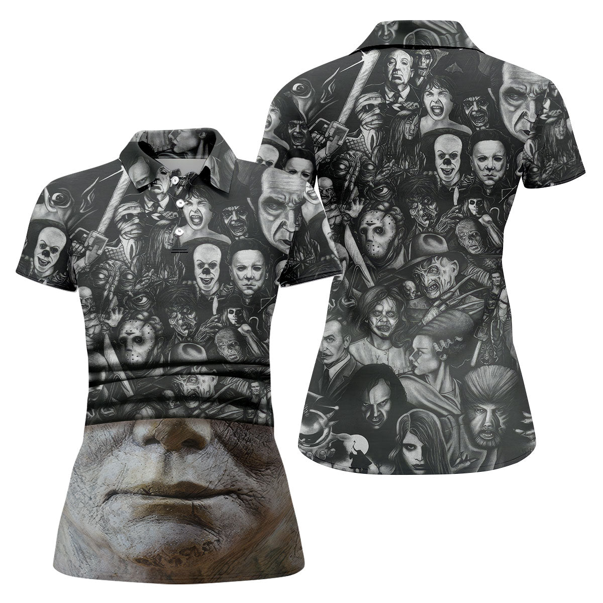 Pale Mask Horror Character Halloween Polo Shirt, Golf Tops For Women, Ladies Golf Shirts