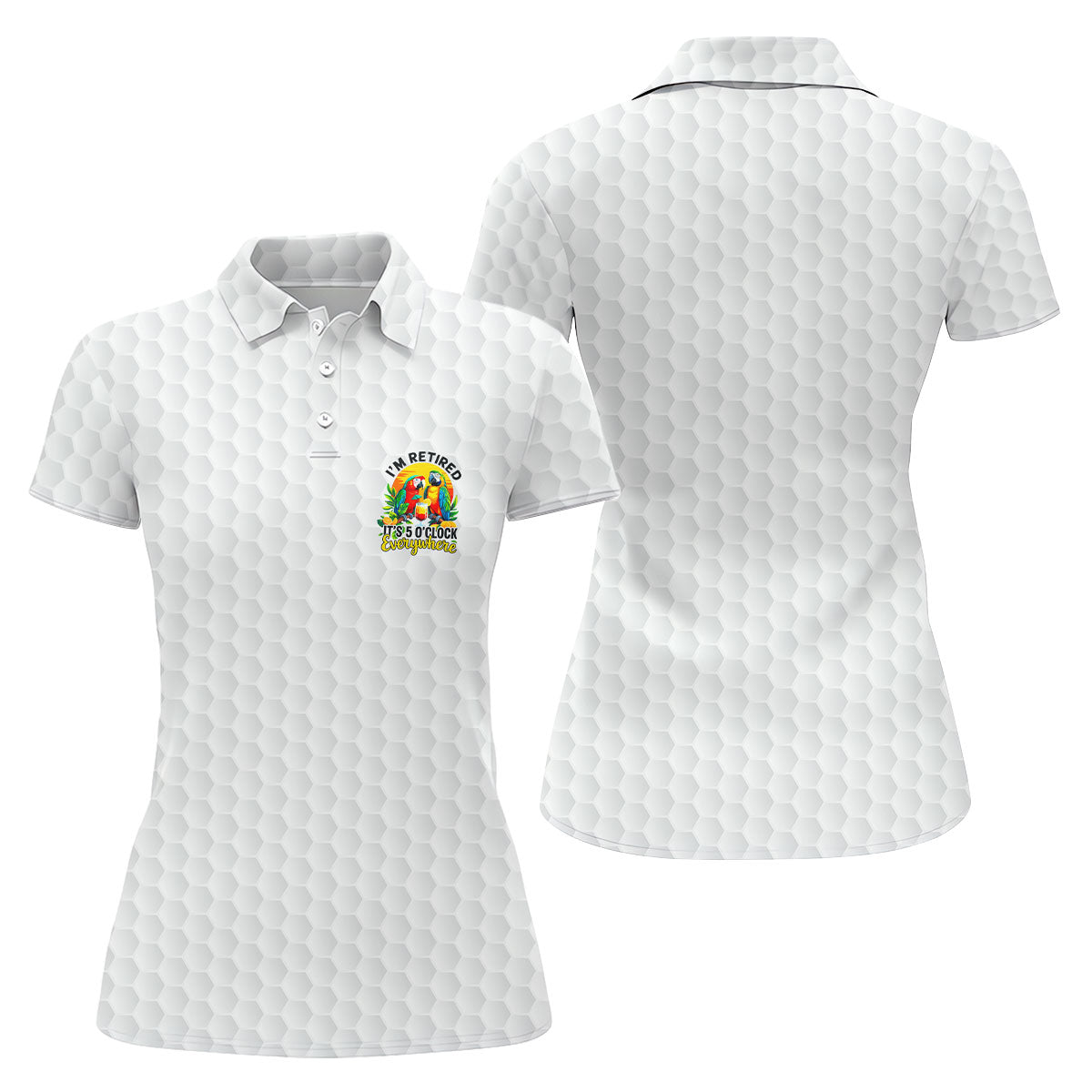 White Tropical Parrot Happy Retirement Golf Polo Shirt, Women's Golf Polo, Performance Golf Shirt