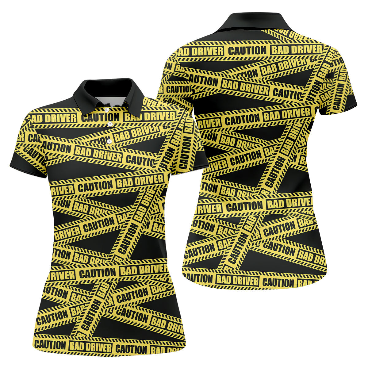 Funny Bad Driver Caution Tape Golf Polo Shirt, Golf Shirts For Women, Performance Golf Shirt