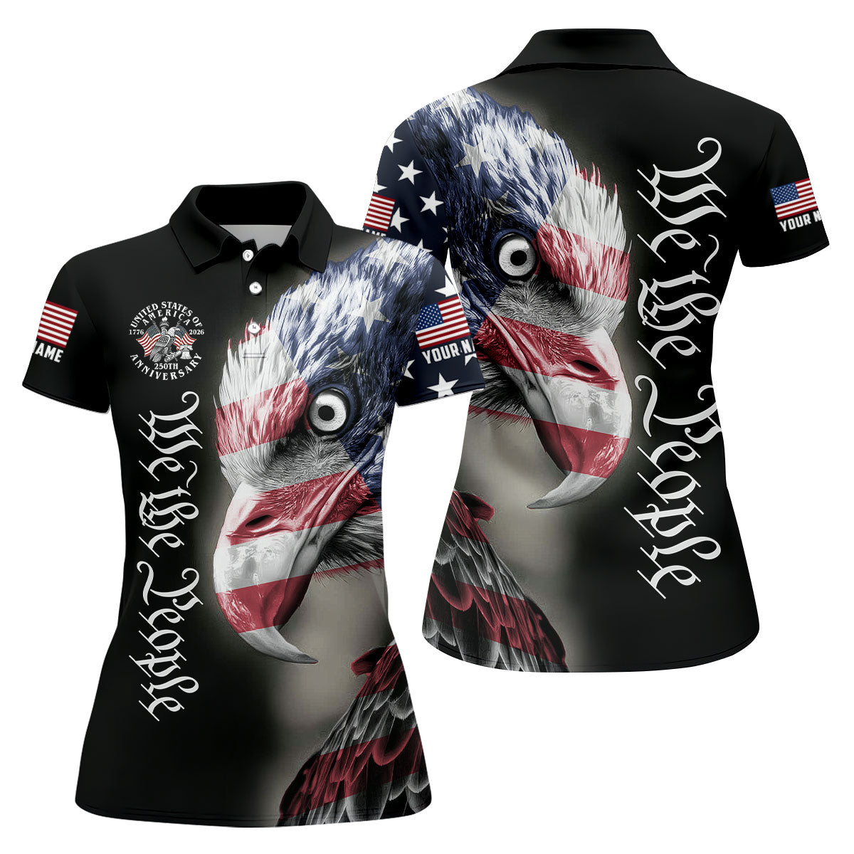 We The People Patriotic Bald Eagle American Flag Golf Shirt, 4th Of July Golf Shirt For Women