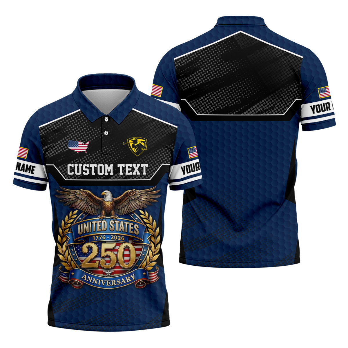 US 250 Anniversary Patriotic 4th Of July Navy Golf Shirt, Polo Shirts For Men, Golf Shirts For Men