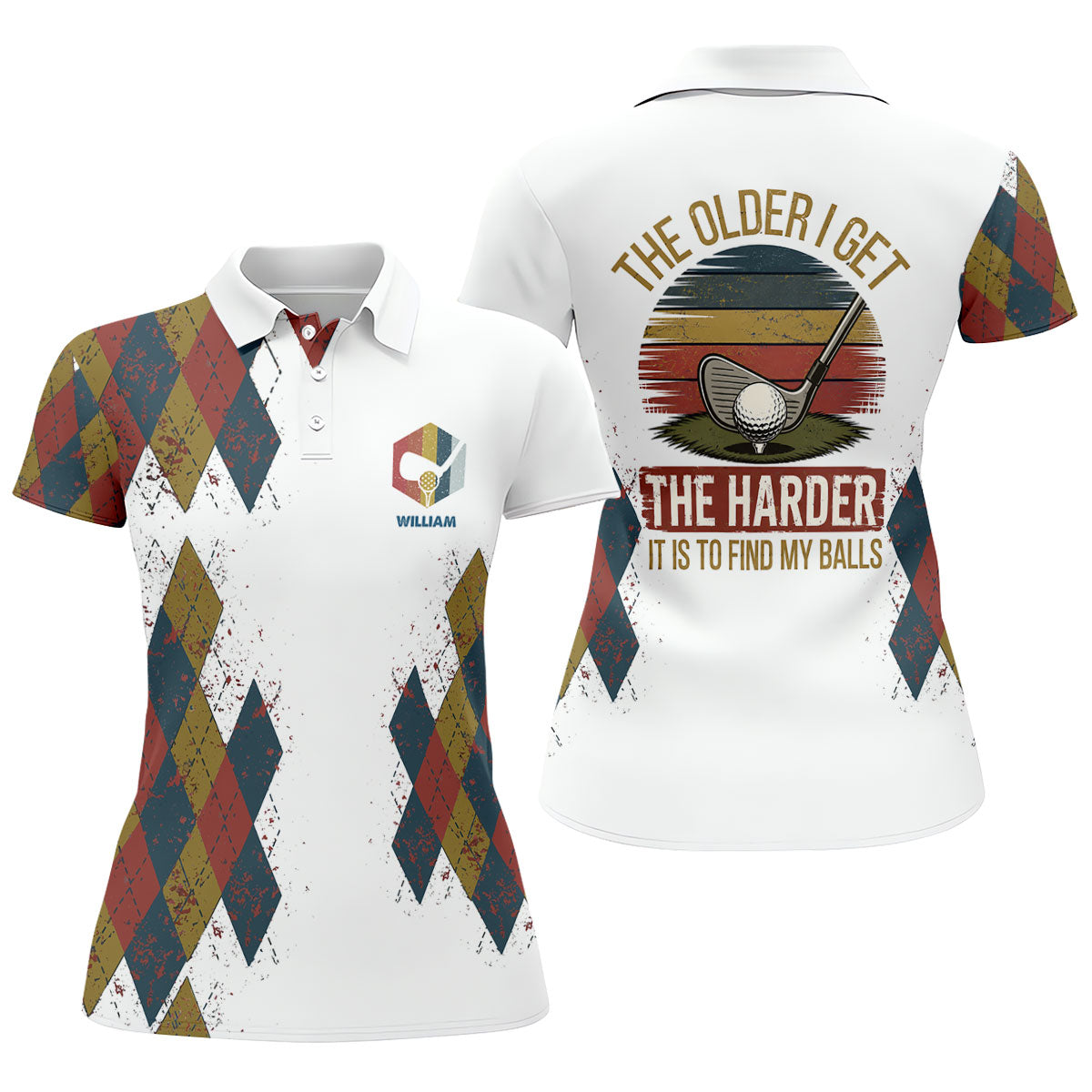 Personalized Vintage Argyle Golf Polo Shirt, Ladies Golf Shirts, Performance Golf Shirt