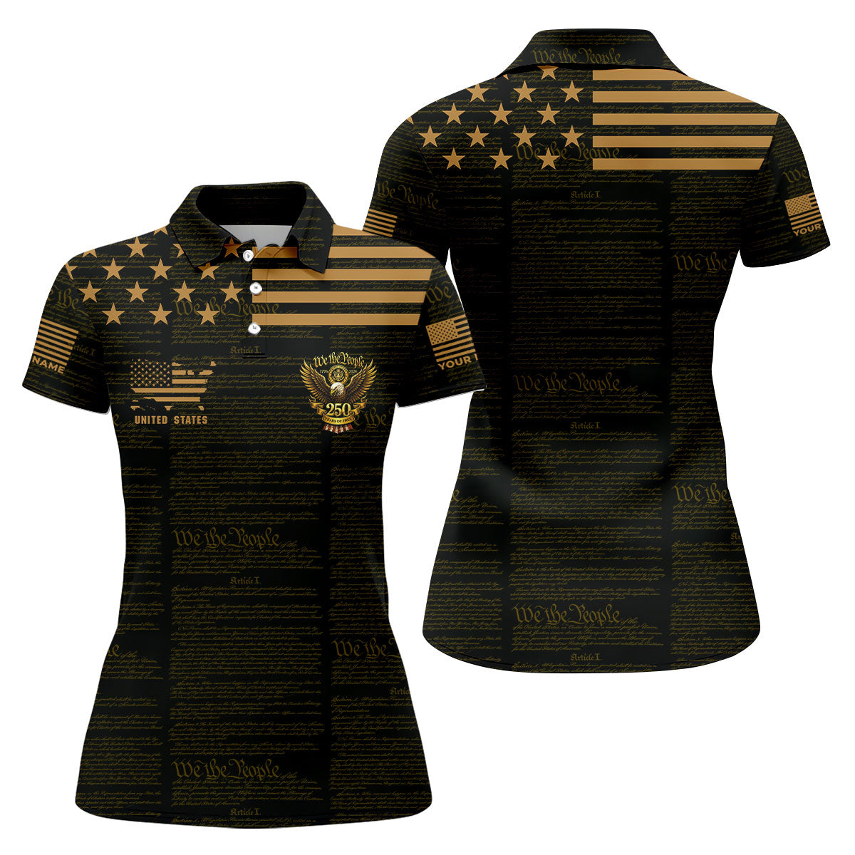 We The People Black And Gold Patriotic 4th Of July Golf Shirt, 250 Years Of Free Golf Shirt For Women