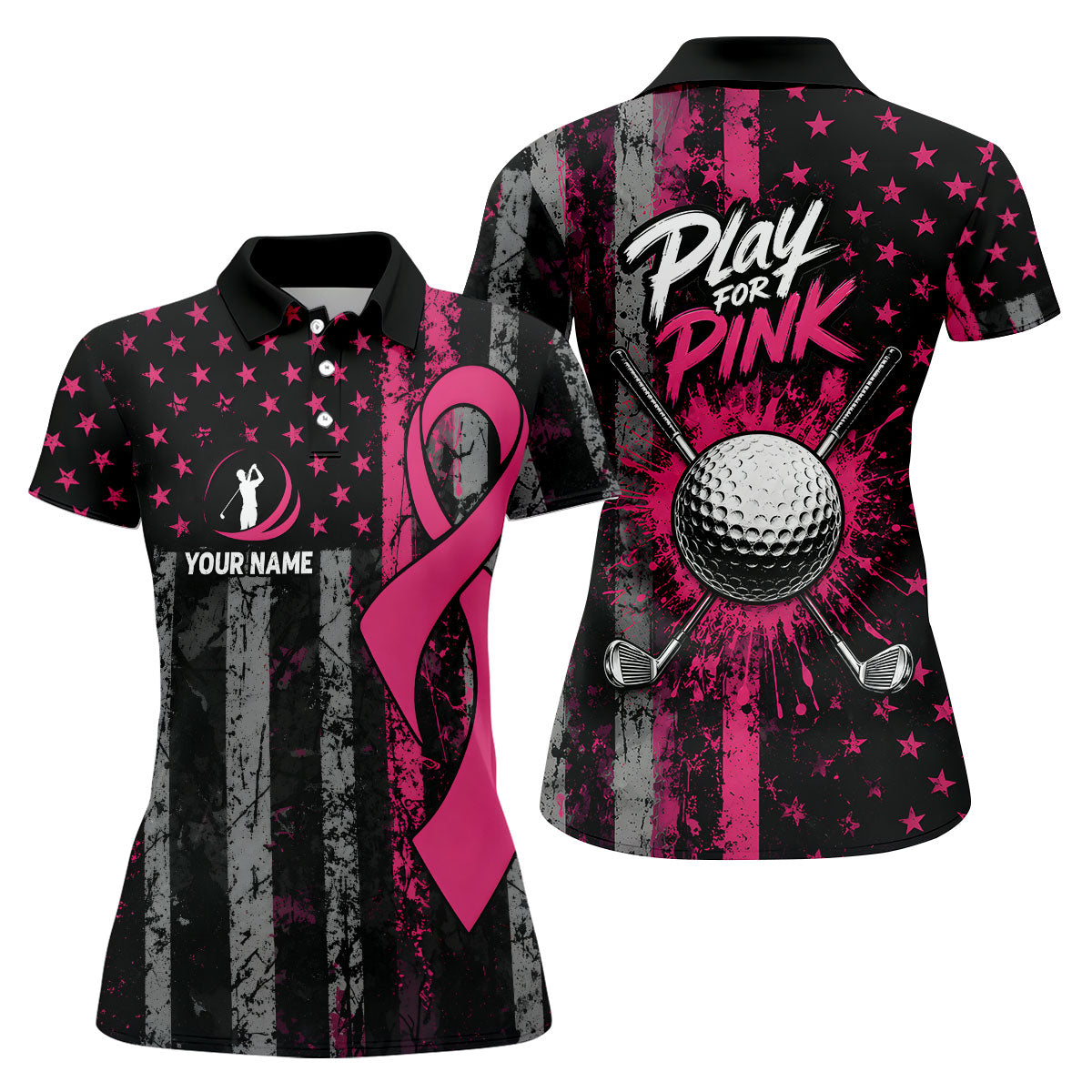 Custom Play For Pink Breast Cancer Golf Polo Shirt, Golf Tops For Women, Women’s Golf Apparel