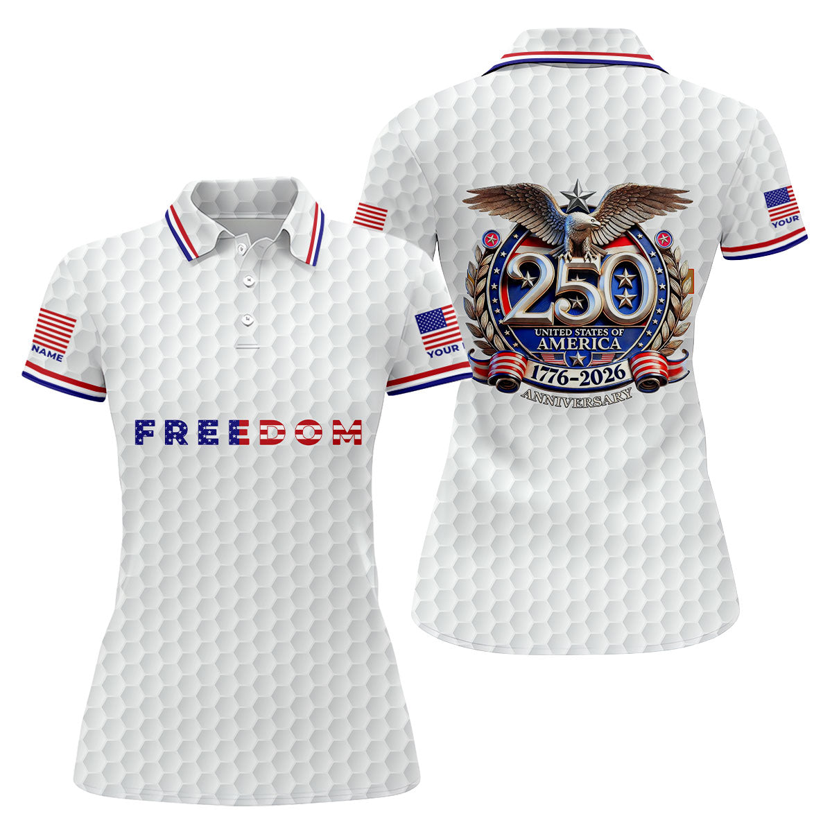 Freedom American Bald Eagle 250th Anniversary White Golf Shirt, Patriotic 4th Of July Golf Shirt For Women