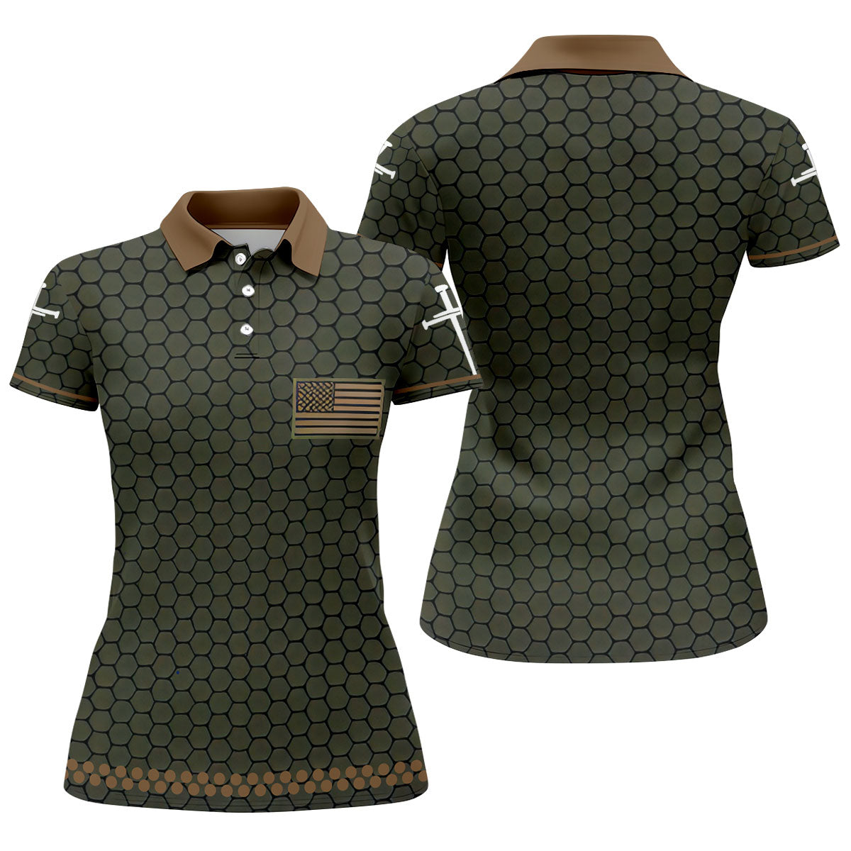 Faith Cross Bald Eagle America 250 Anniversary Hexagonal Pattern Patriotic Golf Shirt, Golf Shirt For Women
