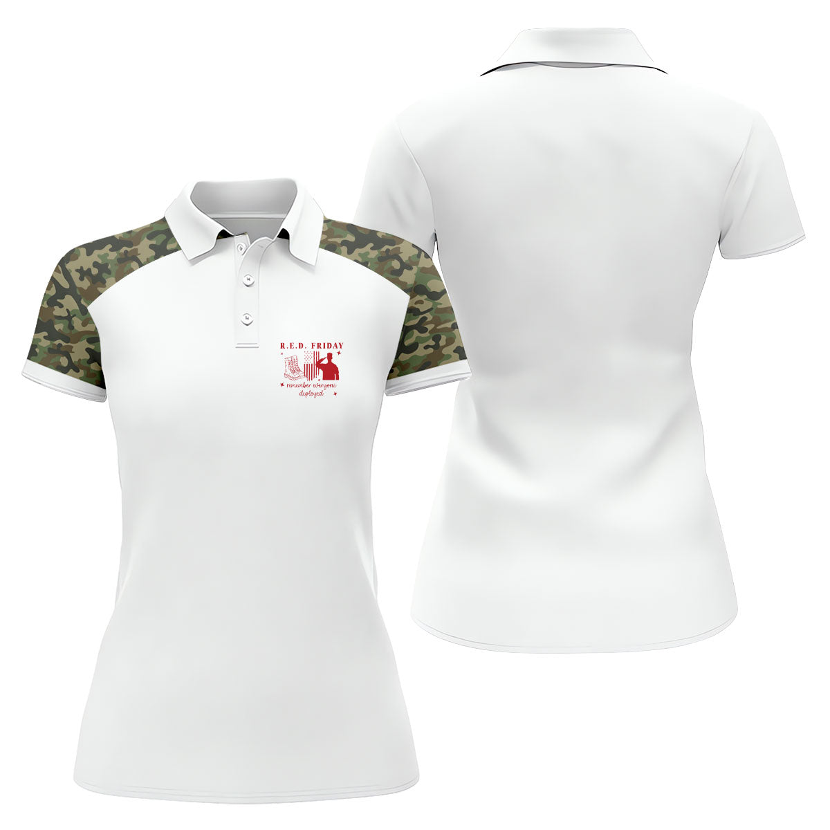 RED Friday Camo White Patriotic 4th Of July Golf Shirt, 250th Anniversary Golf Shirt For Women