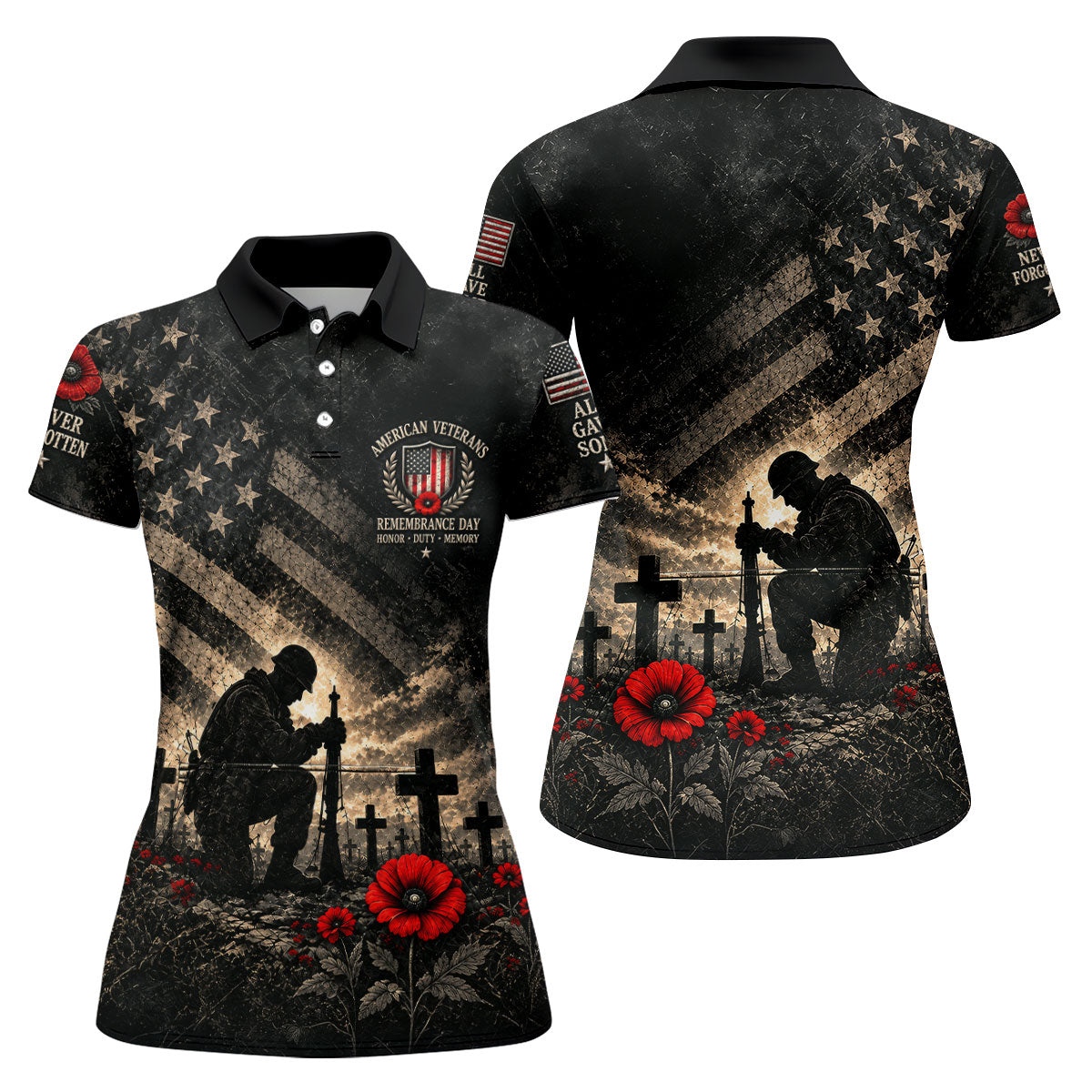 Poppy Soldier Memorial Golf Polo Shirt, Golf Shirts For Women, Veterans Day Shirt