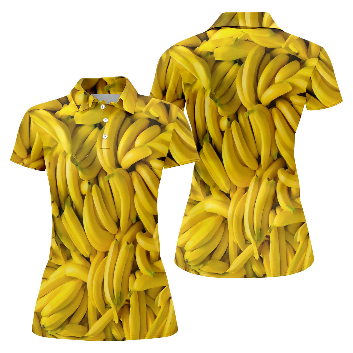 Realistic Banana Print Hawaiian Golf Shirt, Golf Tops For Women, Performance Golf Shirt