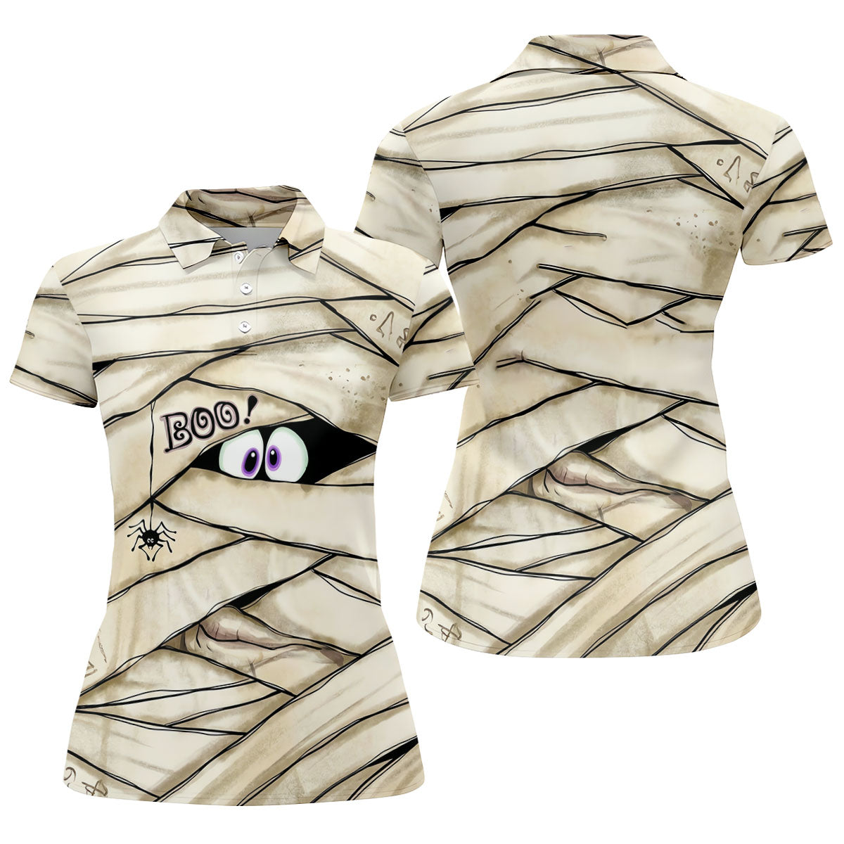 Cute Mummy Peeking Eyes BOO Halloween Golf Polo Shirt, Womens Golf Polo, Ladies Golf Shirts