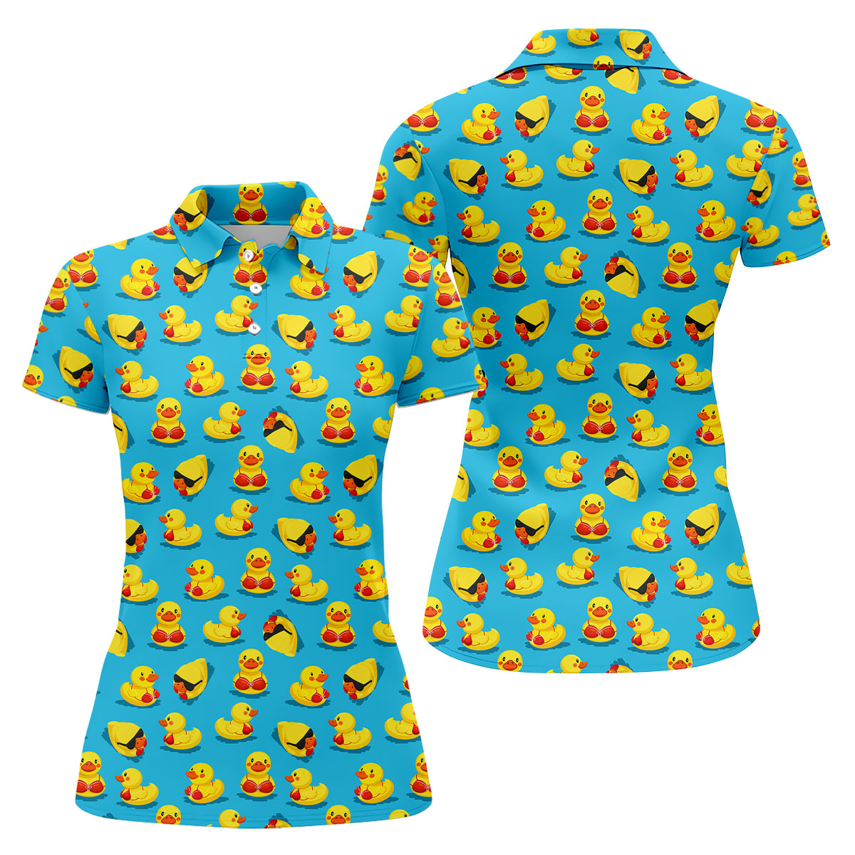 Funny Bikini Rubber Duck Golf Polo Shirt, Golf Shirts For Women, Women’s Golf Polo