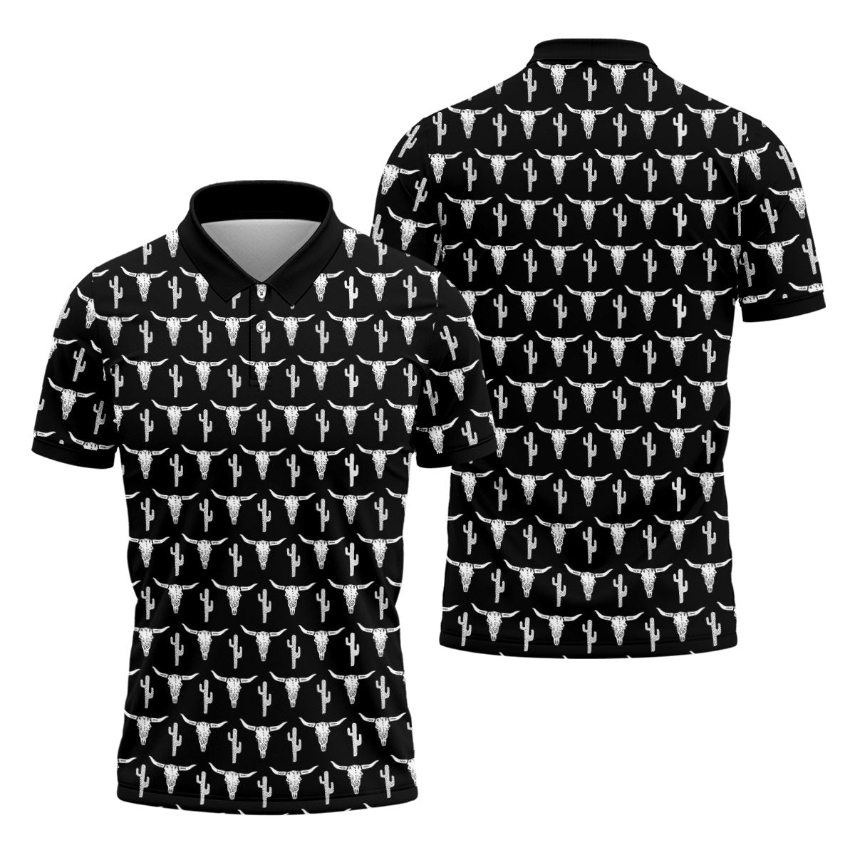 Longhorn Cow Skull Western Theme Black Golf Tops For Men, Polo Shirts For Men, Golf Shirts For Men
