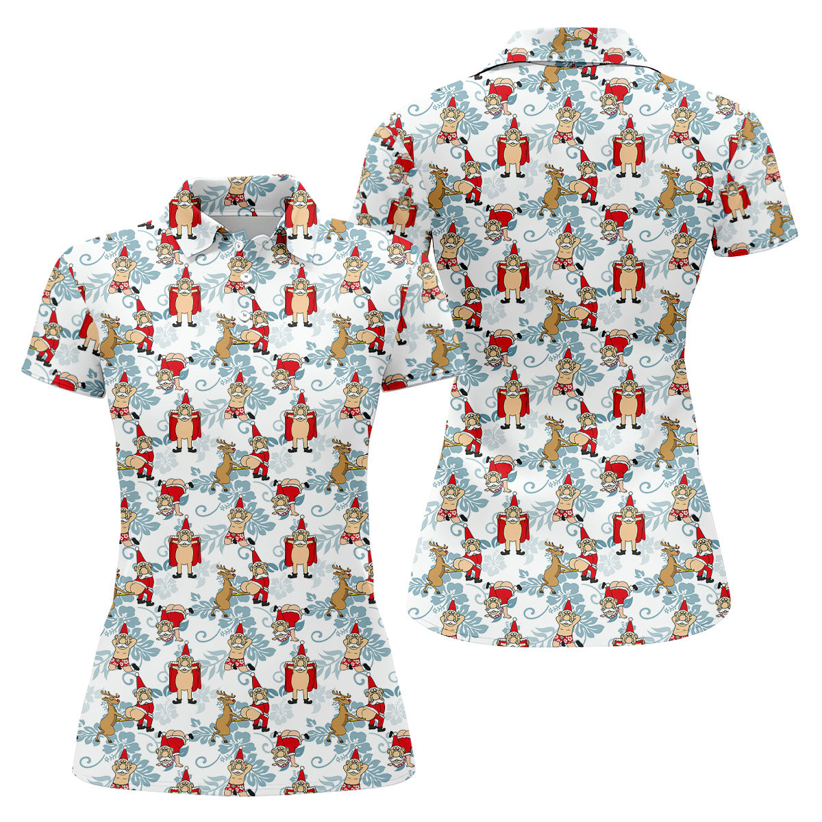Funny Santa Reindeer Christmas Hawaiian Polo Shirt, Womens Golf Polo, Golf Shirts For Women