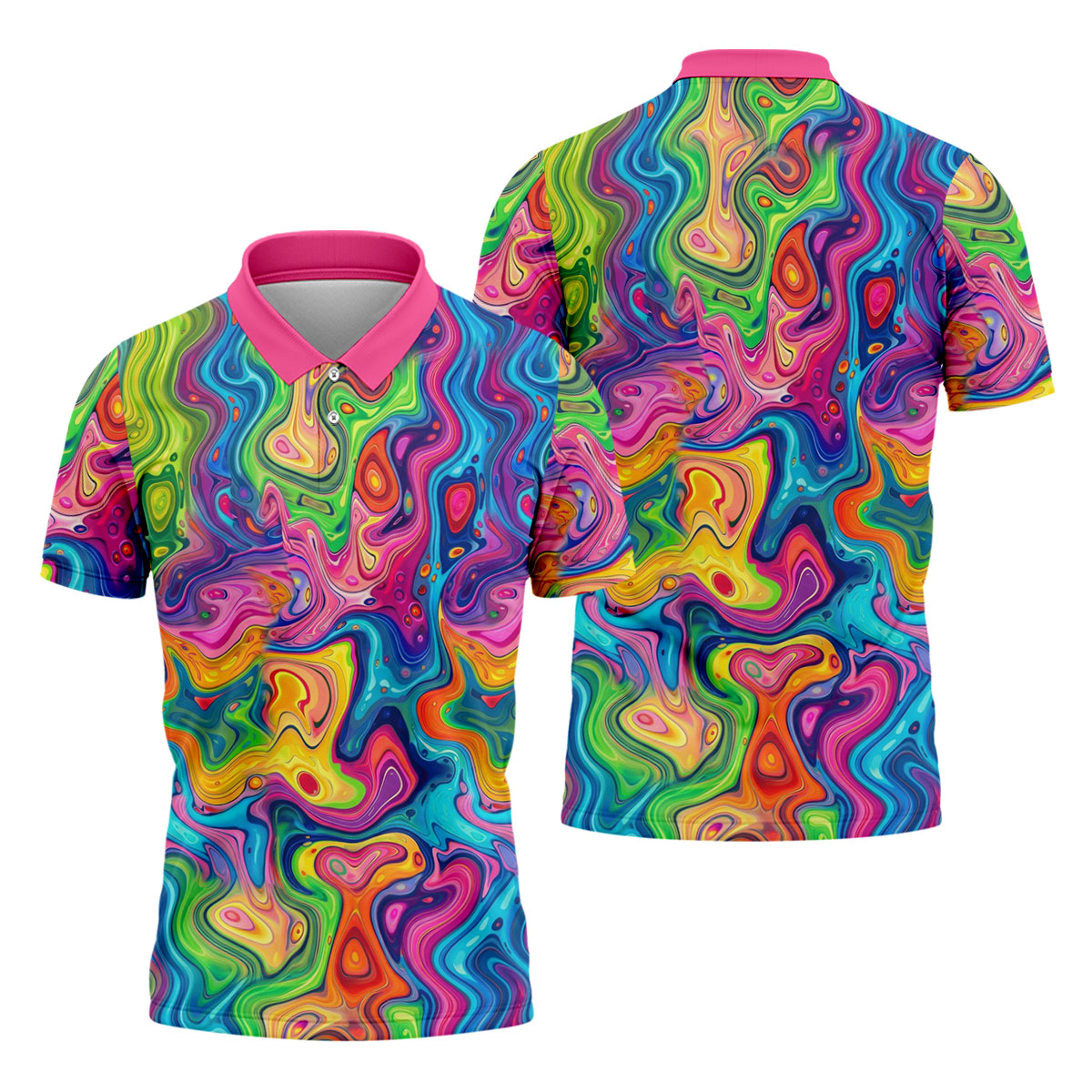 Liquid Marble Colorful Print Golf Tops For Men, Polo Shirts For Men, Golf Shirts For Men