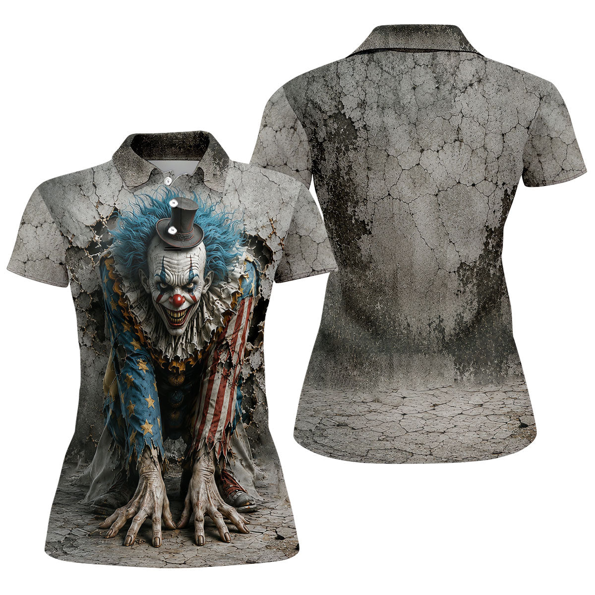 Cracked Wall Horror Character Halloween Shirt, Printed Golf Shirt, Golf Polo For Women
