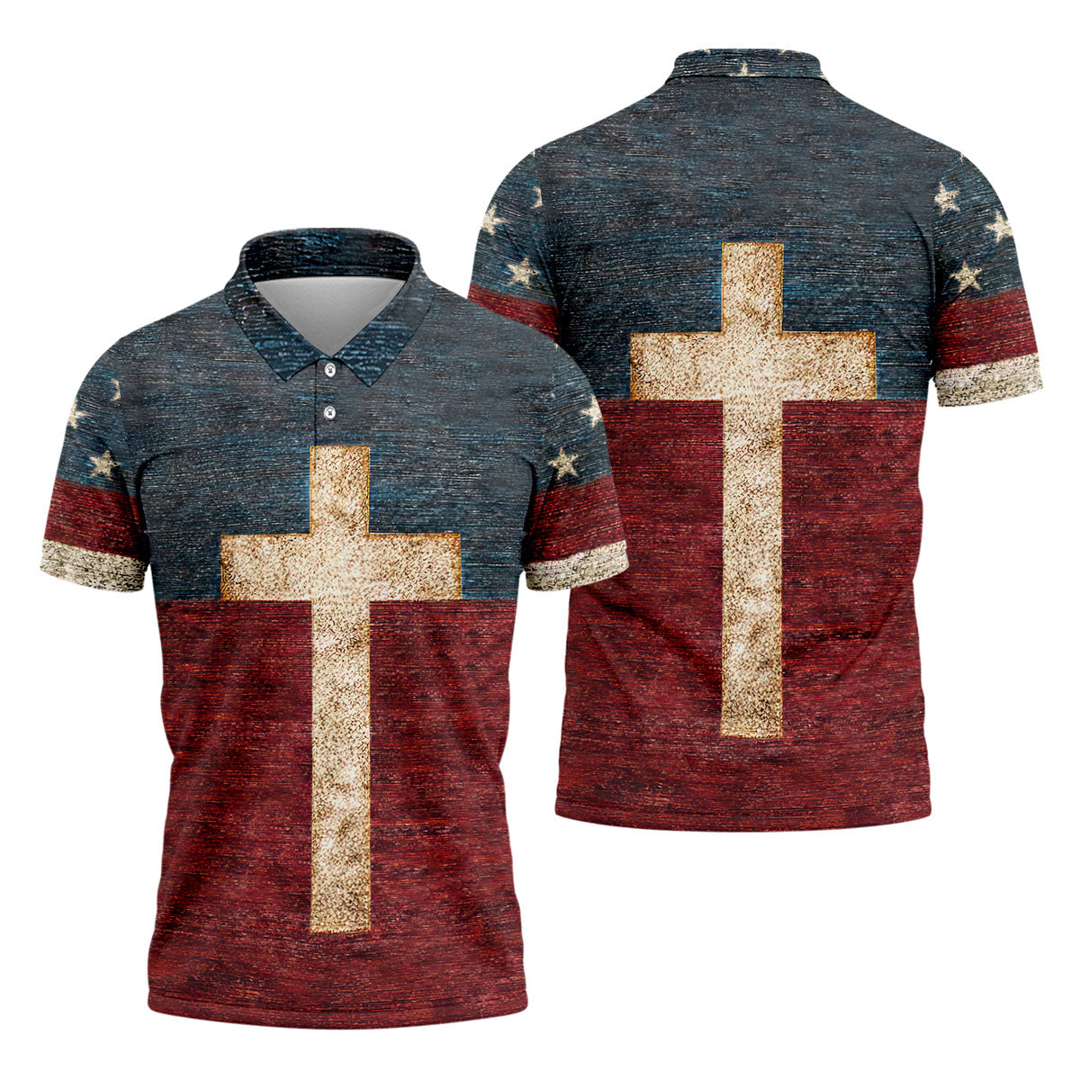 American Flag USA Faith Christian Cross Golf Shirt, Patriotic 4th Of July Golf Shirts For Men