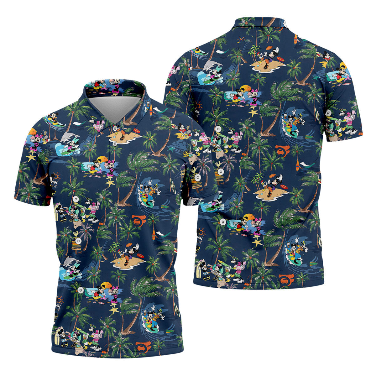Cartoon Tropical Surf Beach Golf Polo Shirt, Hawaiian Golf Shirt, Golf Polo Shirts For Men