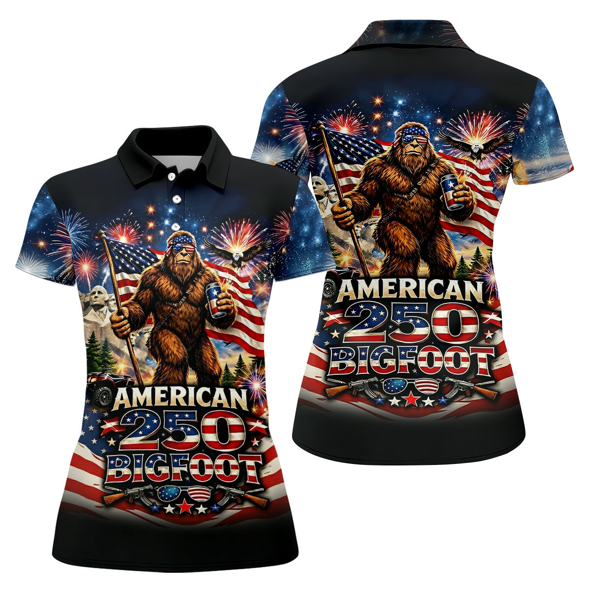 American 250 US Flag Pattern Bigfoot Golf Shirt, Patriotic 4th Of July Golf Shirt For Women