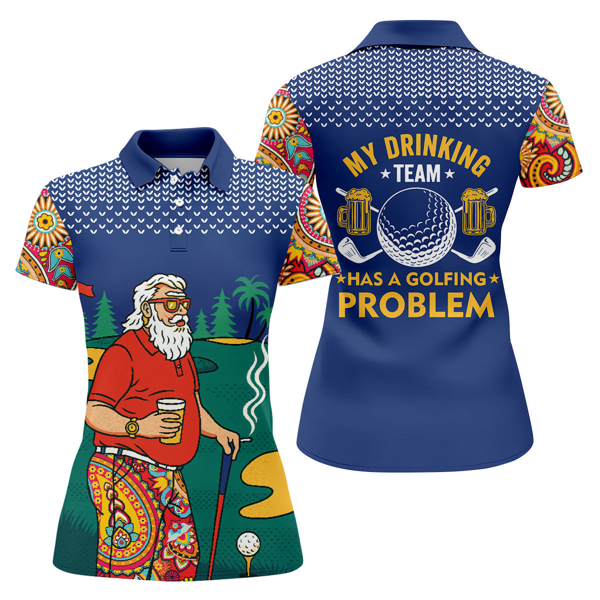 Funny Bearded Golfer Drinking Beer And Smoking Golf Polo, Ladies Golf Shirts, Performance Golf Shirt