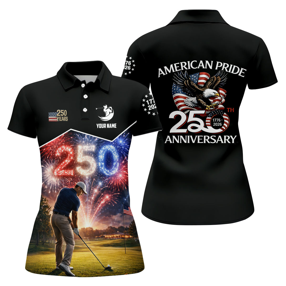 Custom America 250 Fireworks Golfer Polo Shirt, Women's Golf Polo, Golf Tops For Women